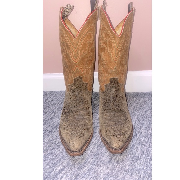 🚫SOLD🚫 Vtg Justin Boots 2toned suede leather midcalf ladies cowboy boots 8.5B - Picture 2 of 14